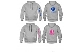 SWEAT CAPUCHE gris ou bleu chiné  H ou F   -   Flocage logo manche + dos bleu ciel ou rose